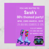 Invitation Patins à roulettes et Boombox. Soirée 80's. (Devant / Derrière)