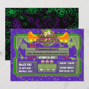 Invitation Patins à roulettes lumineux Halloween pour fête d'