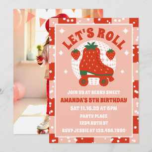 Invitation Patins aux fraises   Patinage à roulettes Rétro An