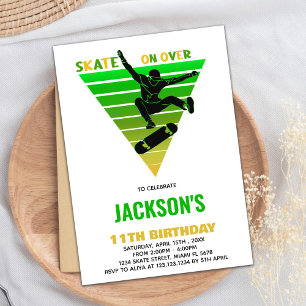 Invitation Patins blancs jaunes verts Anniversaire