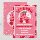 Invitation Patins de cerise | Patinage à roulettes Rétro Anni (Devant / Derrière)