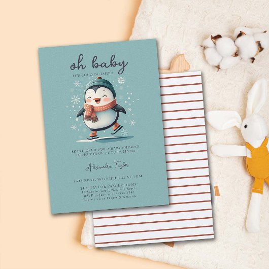 Invitation Patins de pingouin doux froid à l'extérieur Baby s