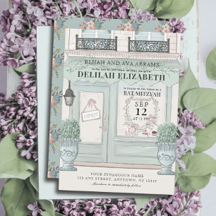 Invitation pâtisserie française QR Green Bat mitzvah