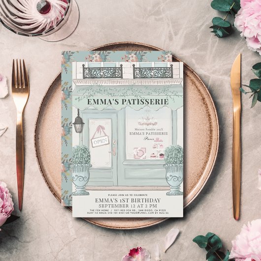 Invitation pâtisserie Paris Green 1er anniversaire
