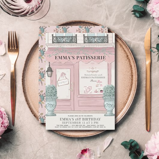 Invitation pâtisserie Paris Pink 1er anniversaire