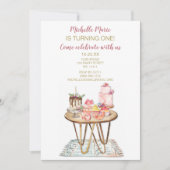 Invitation Pâtisseries de boulangerie rose et or Premier anni (Devant)