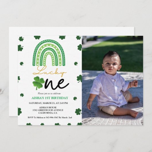 Invitation Patrick's Day Première fête d'anniversaire Lucky O (Devant / Derrière)