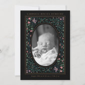 Invitation Patrimoine Floral Frame Ovale Photo Noir Naissance (Devant)