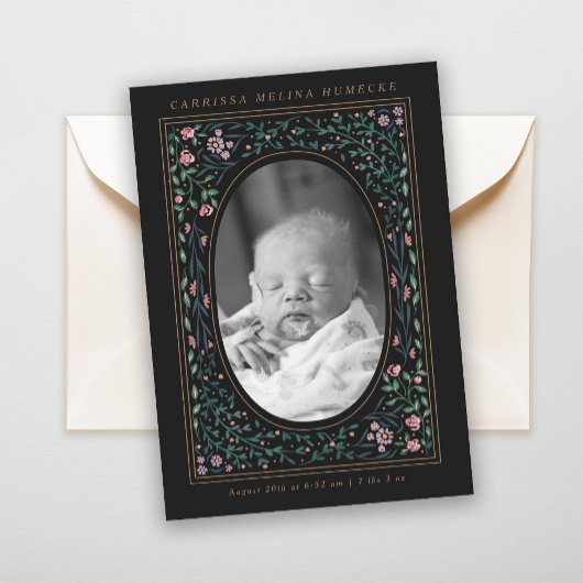 Invitation Patrimoine Floral Frame Ovale Photo Noir Naissance