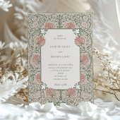 Invitation Patrimoine Vert et corail Rococo Mariage inspiré