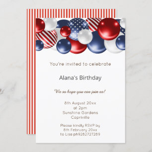 INVITATION PATRIOTE BLANC ROUGE BLANC BATTU 2 BALLON