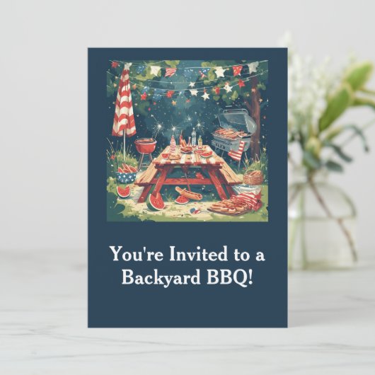 Invitation Patriotic Backyard BBQ Scene – 4th of July Cookout (Debout devant)