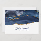 Invitation Patriotic Blue Gold Agate Birthday (Devant)