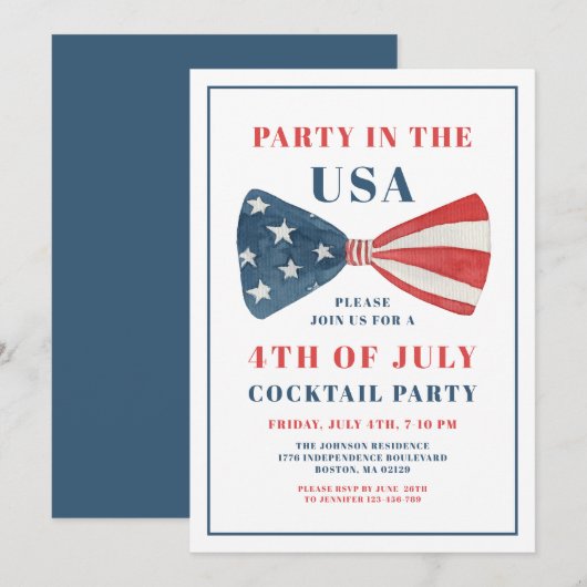 Invitation Patriotic Bow 4 juillet Cocktail Party (Devant / Derrière)