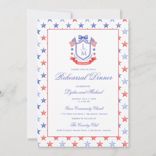 Invitation Patriotic Crest w/ US Flags | Rehearsal Dinner (Devant)