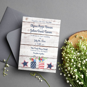 Invitation Patriotic Love II Rustic Quatrième Juillet Mariage