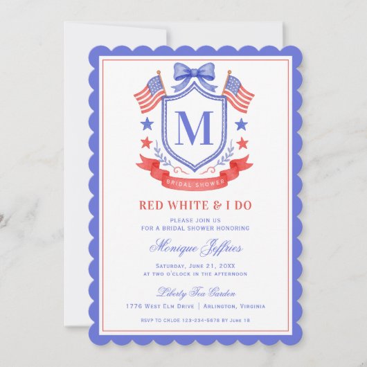 Invitation Patriotic Red White & I Do Monogram Bridal Shower (Devant)
