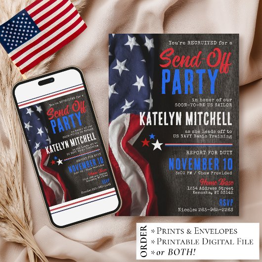 Invitation Patriotic Rustic US Flag Military Send-Off Party