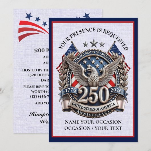 Invitation Patriotic Semiquincentennial (Devant / Derrière)
