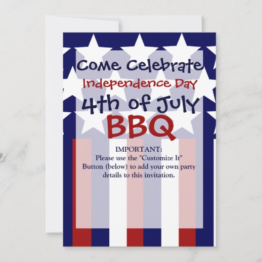 Invitation Patriotic Stars Stripes Freedom Drapeau 4 juillet (Devant)