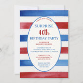 Invitation Patriotique 40ème Rouge Blanc Bleu Surprise Annive (Devant)