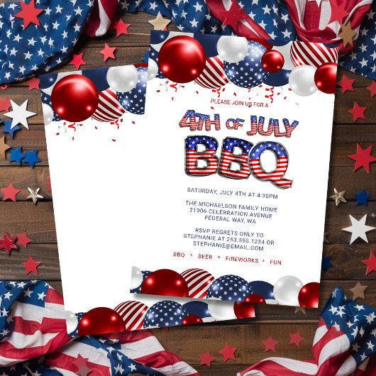 Invitation Patriotique 4 juillet BBQ