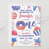 Invitation Patriotique 4 juillet fille 1er anniversaire Invit (Devant)