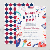 Invitation Patriotique 4 juillet Quatrième Fizzle Pop BBQ (Devant / Derrière)