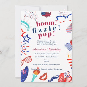 Invitation Patriotique 4 juillet Quatrième Fizzle Pop BBQ