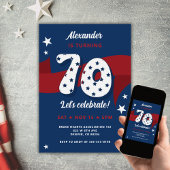 Invitation Patriotique 70e fête d'anniversaire Rouge Blanc Bl