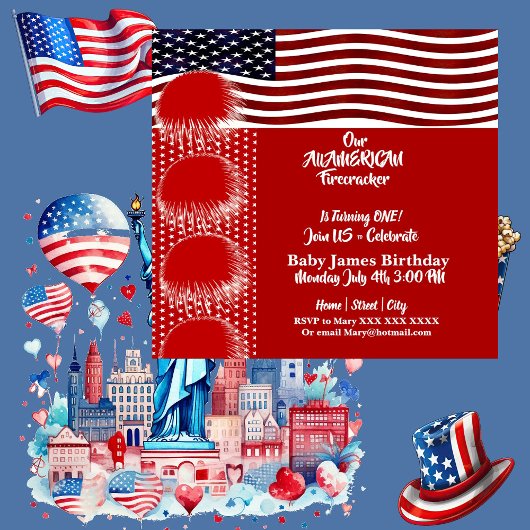 Invitation Patriotique Américain Drapeau Firecracker Annivers