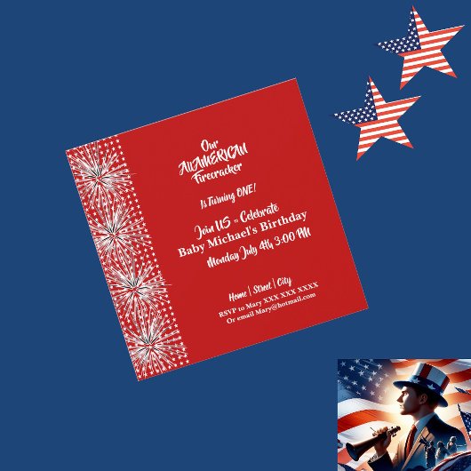 Invitation Patriotique Américain Drapeau Firecracker Annivers