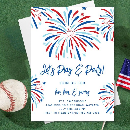 Invitation Patriotique Baseball & Feu d'artifice 4 juillet