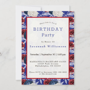 Invitation Patriotique Bleu Blanc Rouge Rose Anniversaire