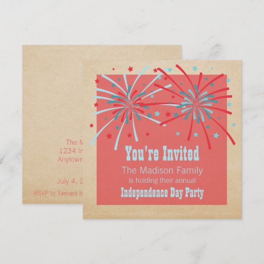 Invitation Patriotique Fireworks (Devant / Derrière)