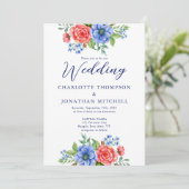 Invitation Patriotique Floral Rouge Bleu Blanc 4 Juillet Mari (Debout devant)