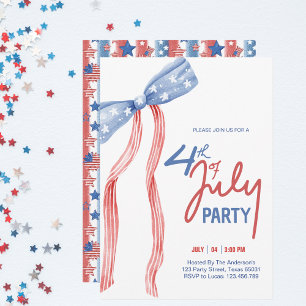 Invitation Patriotique moderne 4 juillet Bow Party