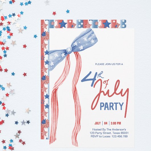 Invitation Patriotique moderne 4 juillet Bow Party