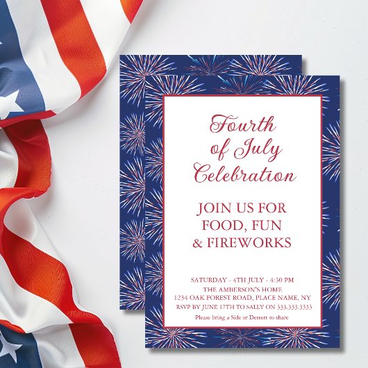 Invitation Patriotique moderne 4 juillet Feu d'artifice