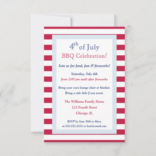 Invitation Patriotique moderne Été 4 juillet Barbecue (Devant)