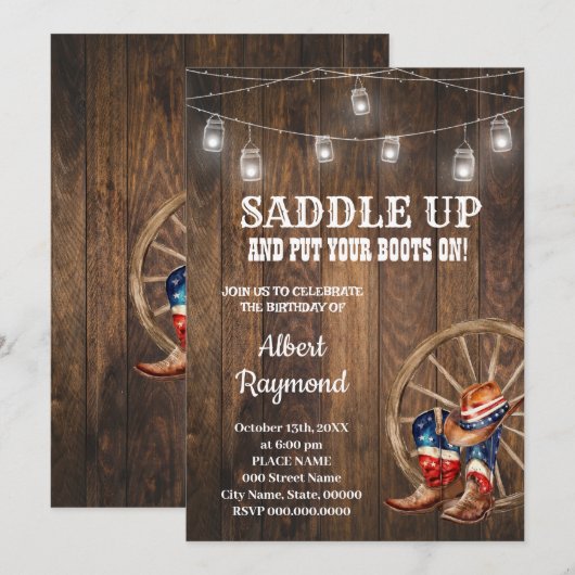 Invitation Patriotique Occidental Anniversaire Pays Rouge Bla (Devant / Derrière)