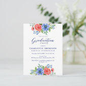 Invitation Patriotique Red Blue Floral Graduation (Debout devant)