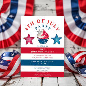 Invitation Patriotique Rouge Blanc & Bleu Étoiles 4 juillet