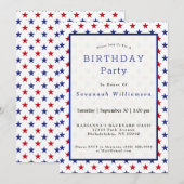 Invitation Patriotique Rouge Blanc Bleu Étoiles Anniversaire (Devant / Derrière)