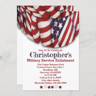 Invitation Patriotique Rouge Blanc Bleu Étoiles Service Inscr
