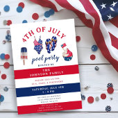 Invitation Patriotique Rouge Blanc & Bleu Juillet Pool Party 