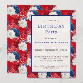 Invitation Patriotique Rouge Bleu Bleu Rose Anniversaire (Devant / Derrière)