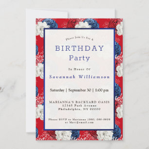 Invitation Patriotique Rouge Bleu Bleu Rose Anniversaire
