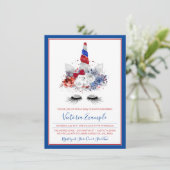 Invitation Patriotique Unicorne Rouge Bleu Bleu Baby shower (Debout devant)