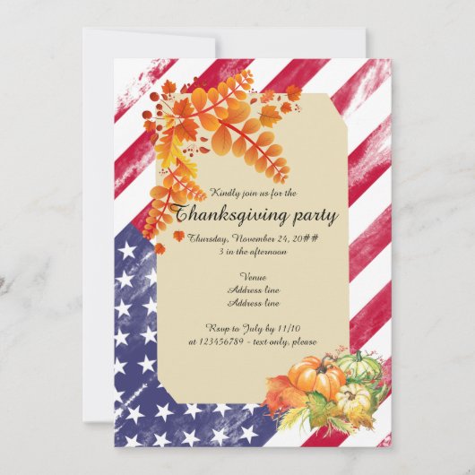Invitation Patriotique US Drapeau Script Thanksgiving Diner P (Devant)